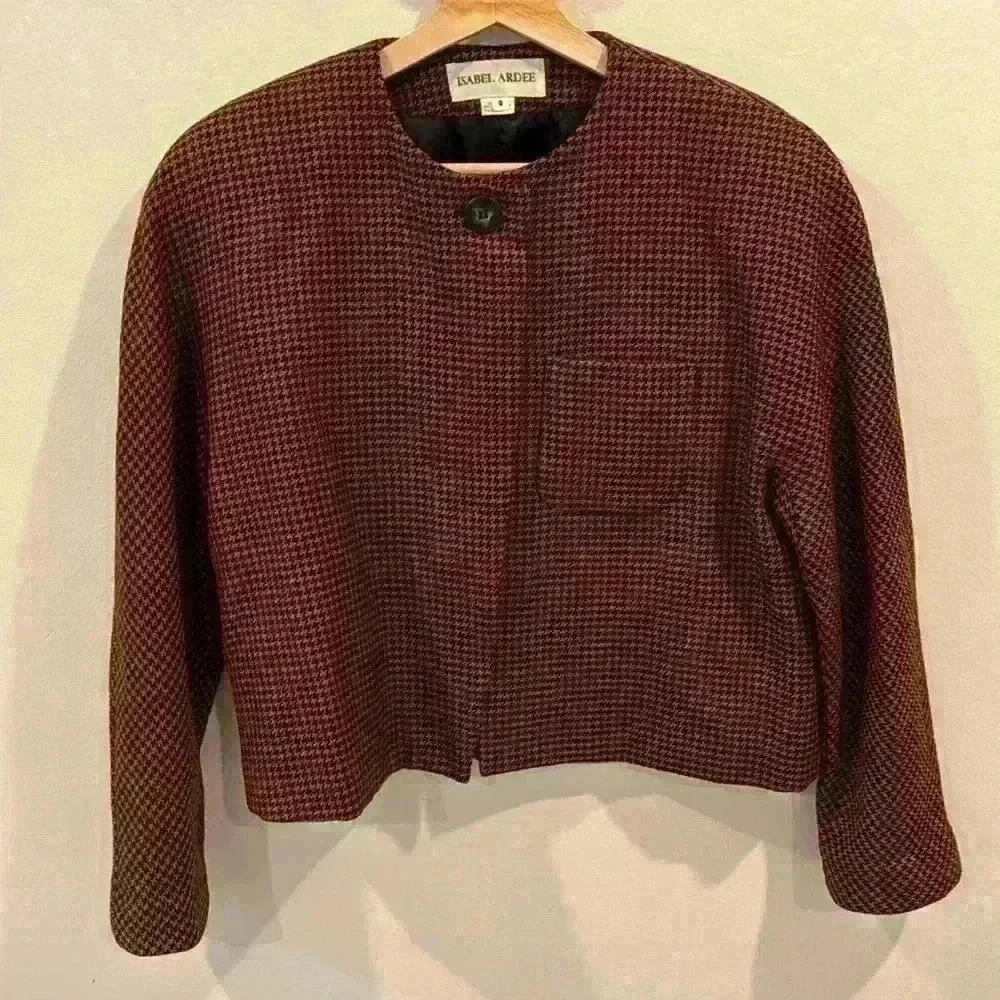 Vintage Isabel Ardee Women’s Houndstooth Wool Blazer Suit Jacket Size 8